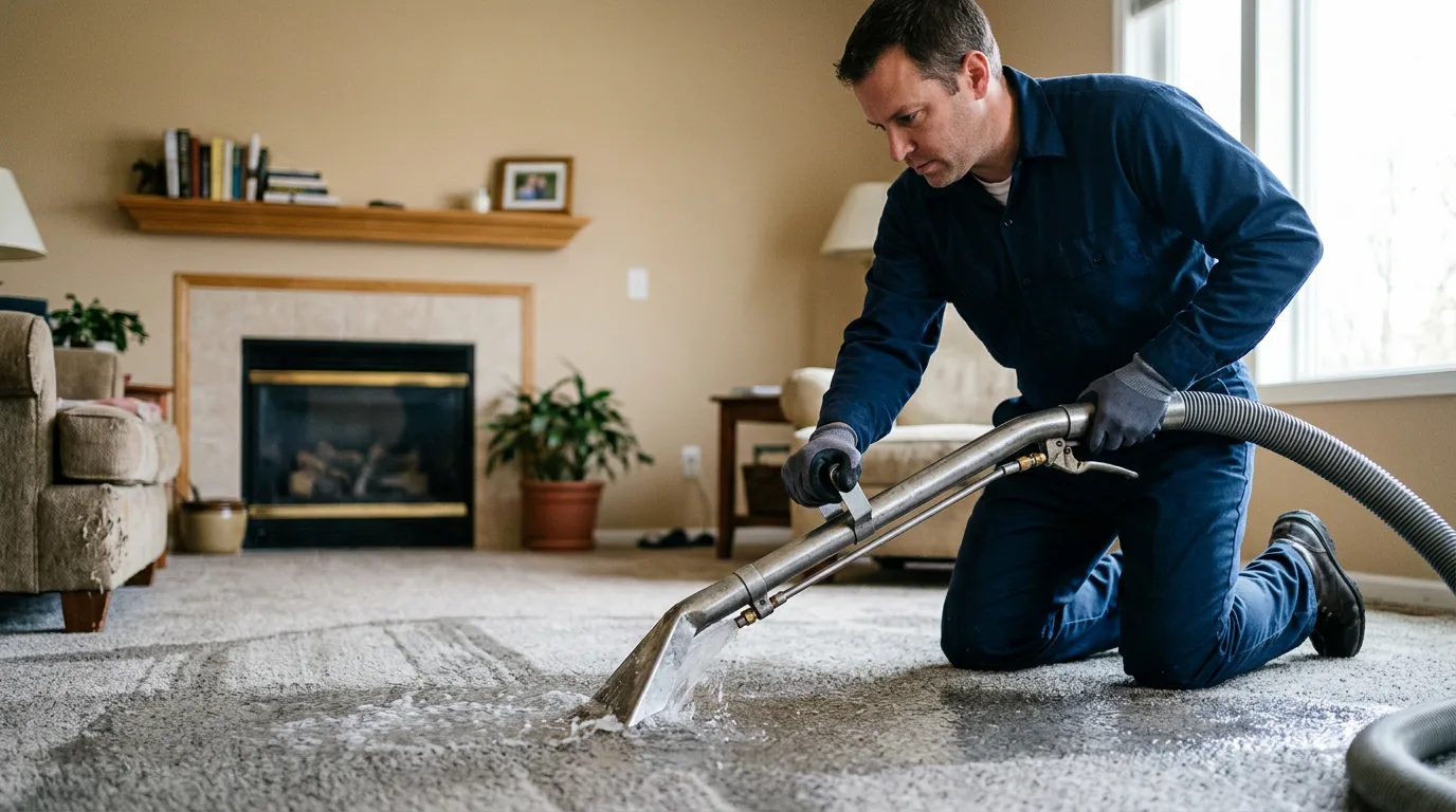 Water damage restoration technician working near Groveland, IL